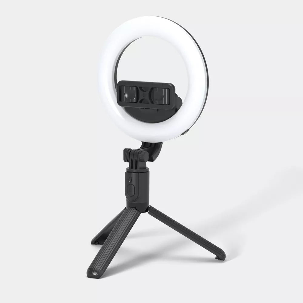 Extendable Tripod Selfie Stick with 6 Inch Ring Light & Bluetooth Remote