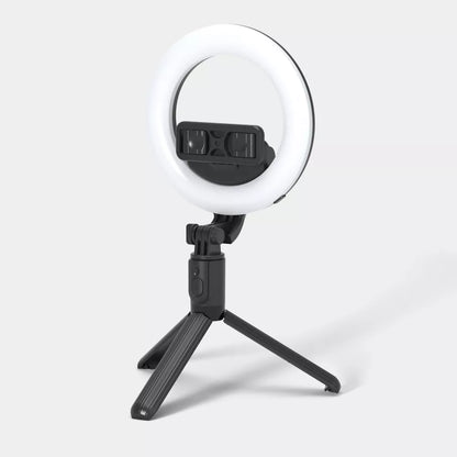 Extendable Tripod Selfie Stick with 6 Inch Ring Light & Bluetooth Remote