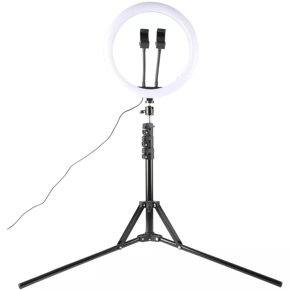 12 Inch LED Ring Light Kit with Adjustable Light Stand, Dual Phone Holders and Lavalier Microphone