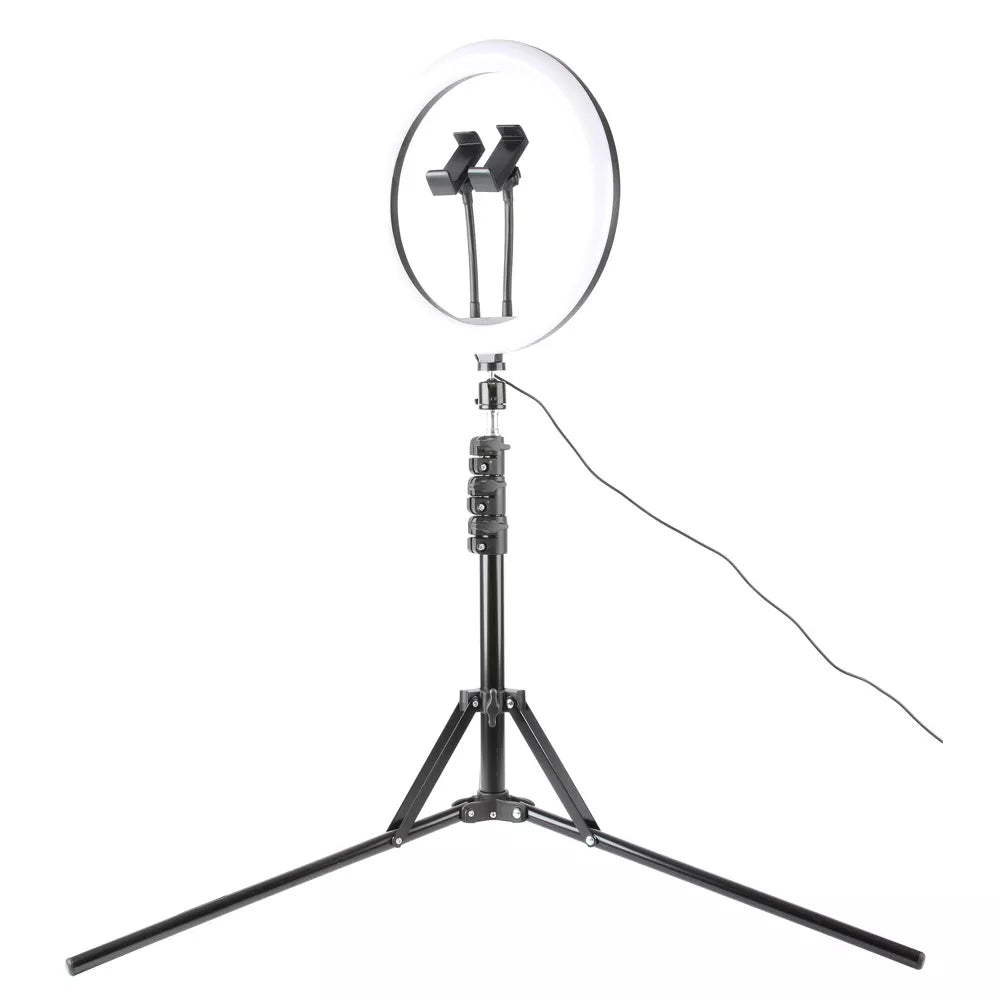 12 Inch LED Ring Light Kit with Adjustable Light Stand, Dual Phone Holders and Lavalier Microphone