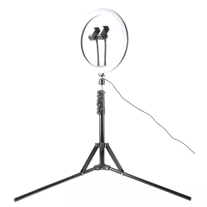 12 Inch LED Ring Light Kit with Adjustable Light Stand, Dual Phone Holders and Lavalier Microphone