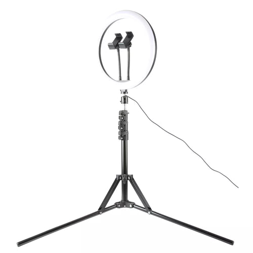 12 Inch LED Ring Light Kit with Adjustable Light Stand, Dual Phone Holders and Lavalier Microphone