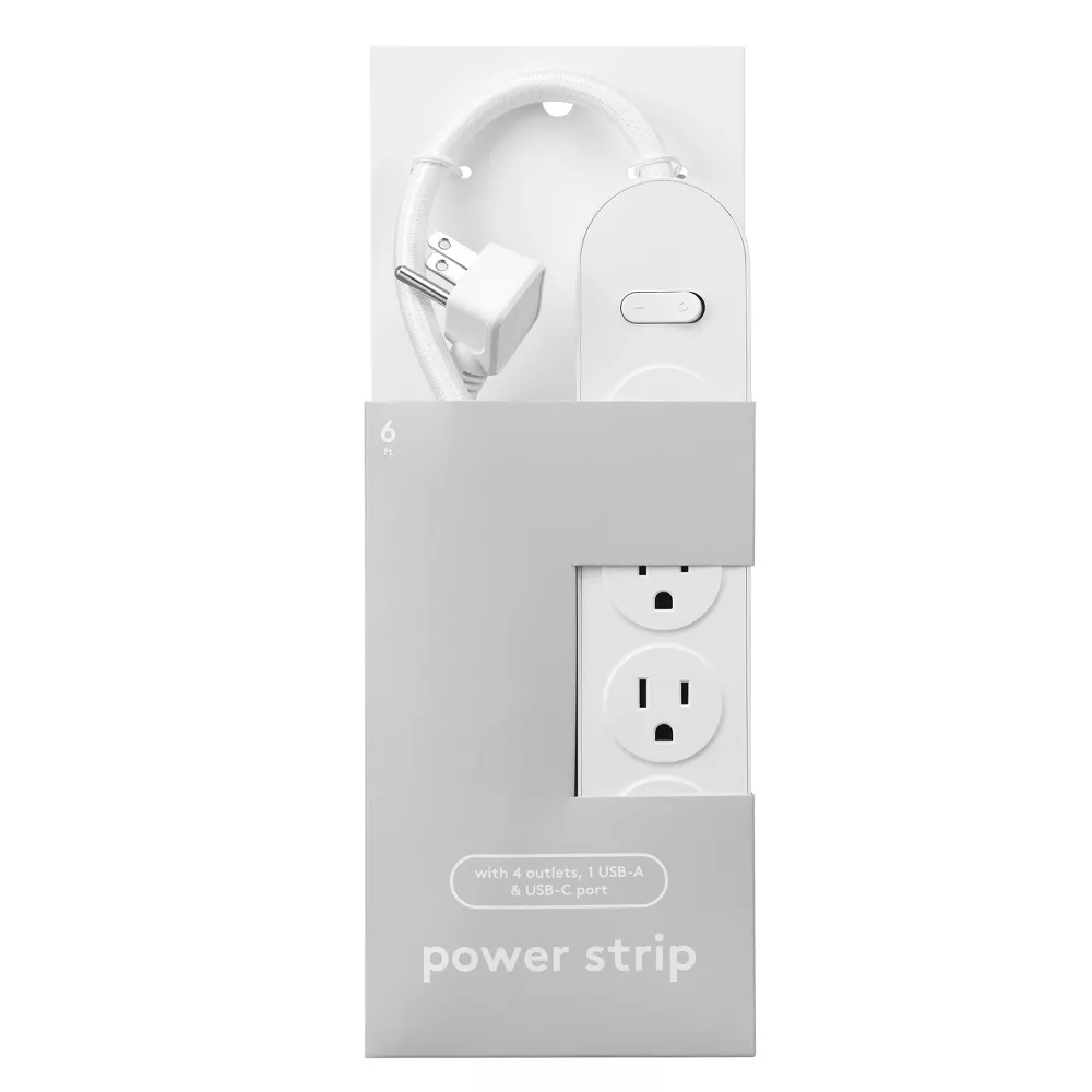 6ft Power Strip with 4 AC Outlets and USB Charging Ports