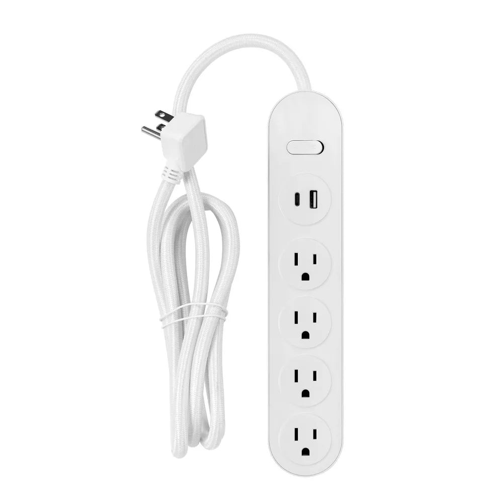 6ft Power Strip with 4 AC Outlets and USB Charging Ports