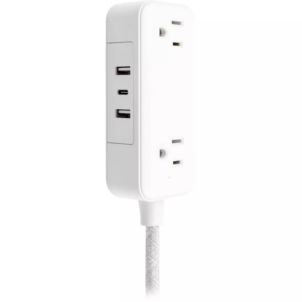 6ft Braided Extension Cord Power Strip with 2 AC Outlets, USB-A & USB-C Ports