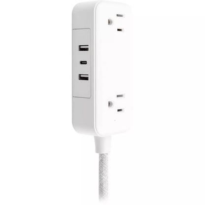 6ft Braided Extension Cord Power Strip with 2 AC Outlets, USB-A & USB-C Ports