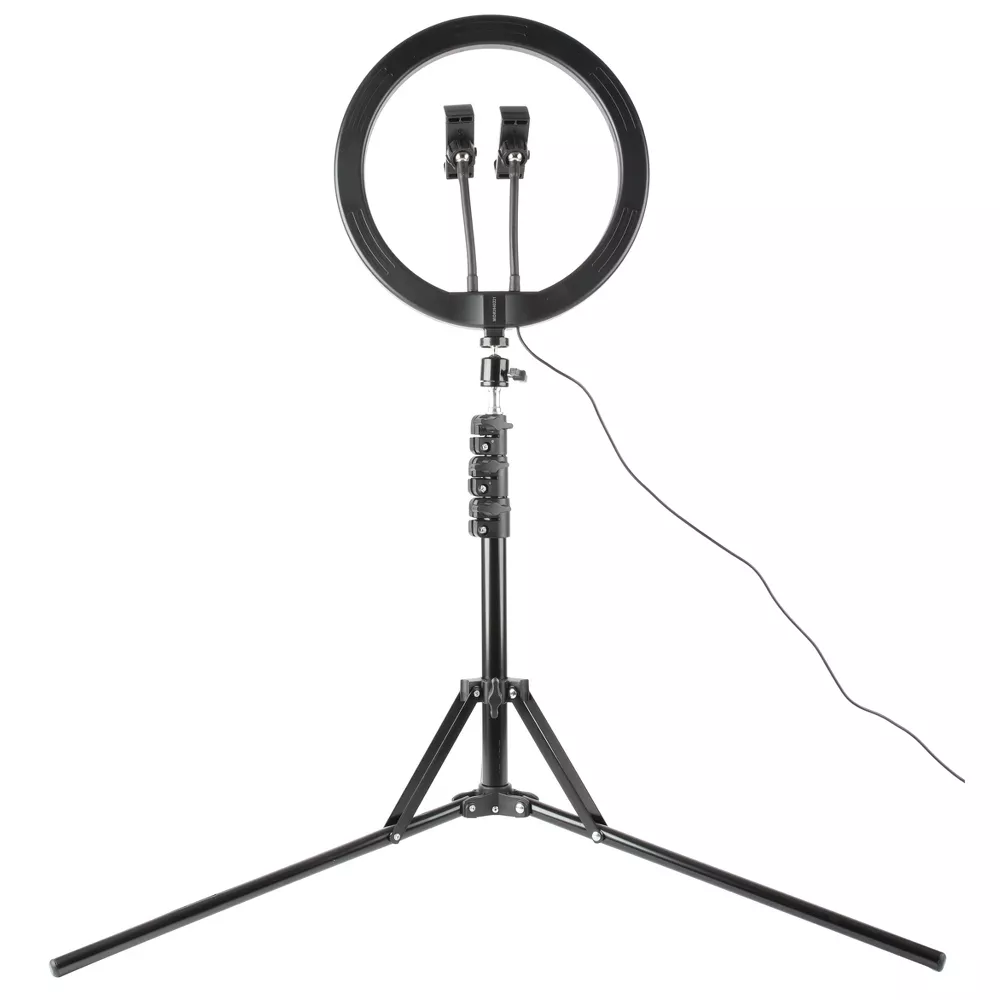 12 Inch LED Ring Light Kit with Adjustable Light Stand, Dual Phone Holders and Lavalier Microphone